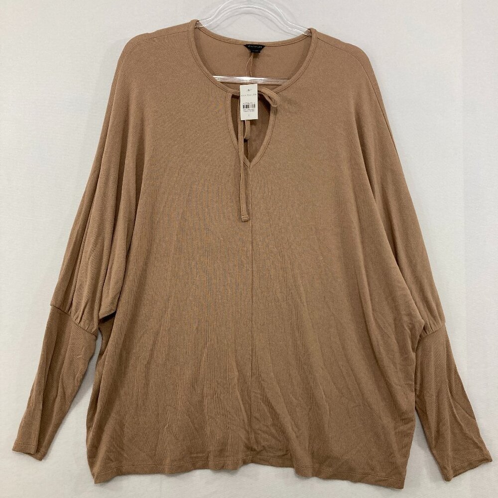 New Ann Taylor Large Brown Tan Tie Front Stretch Knit Relaxed Top Neutral